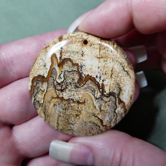 Large Picture Jasper * 48.23 x 5.73mm * Drilled Cabochon * Round Pendant Stone - Picture 8 of 12